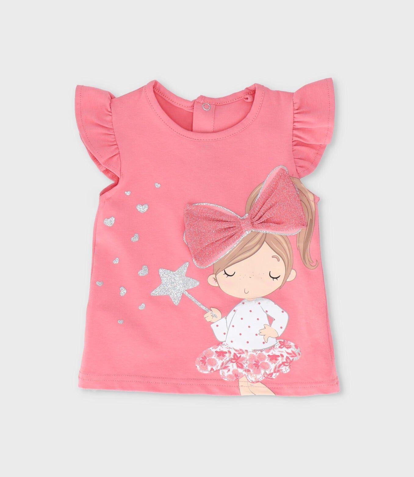 Polera manga corta bebé con lazo coral Limonada-0