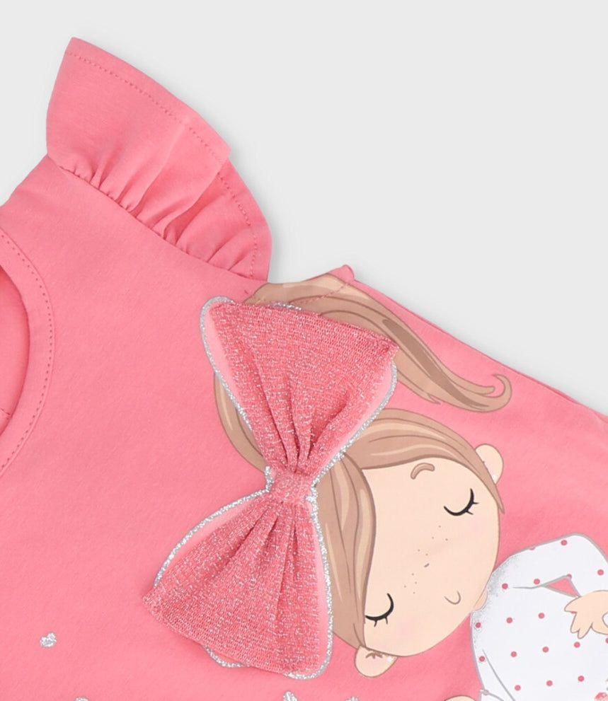 Polera manga corta bebé con lazo coral Limonada-2