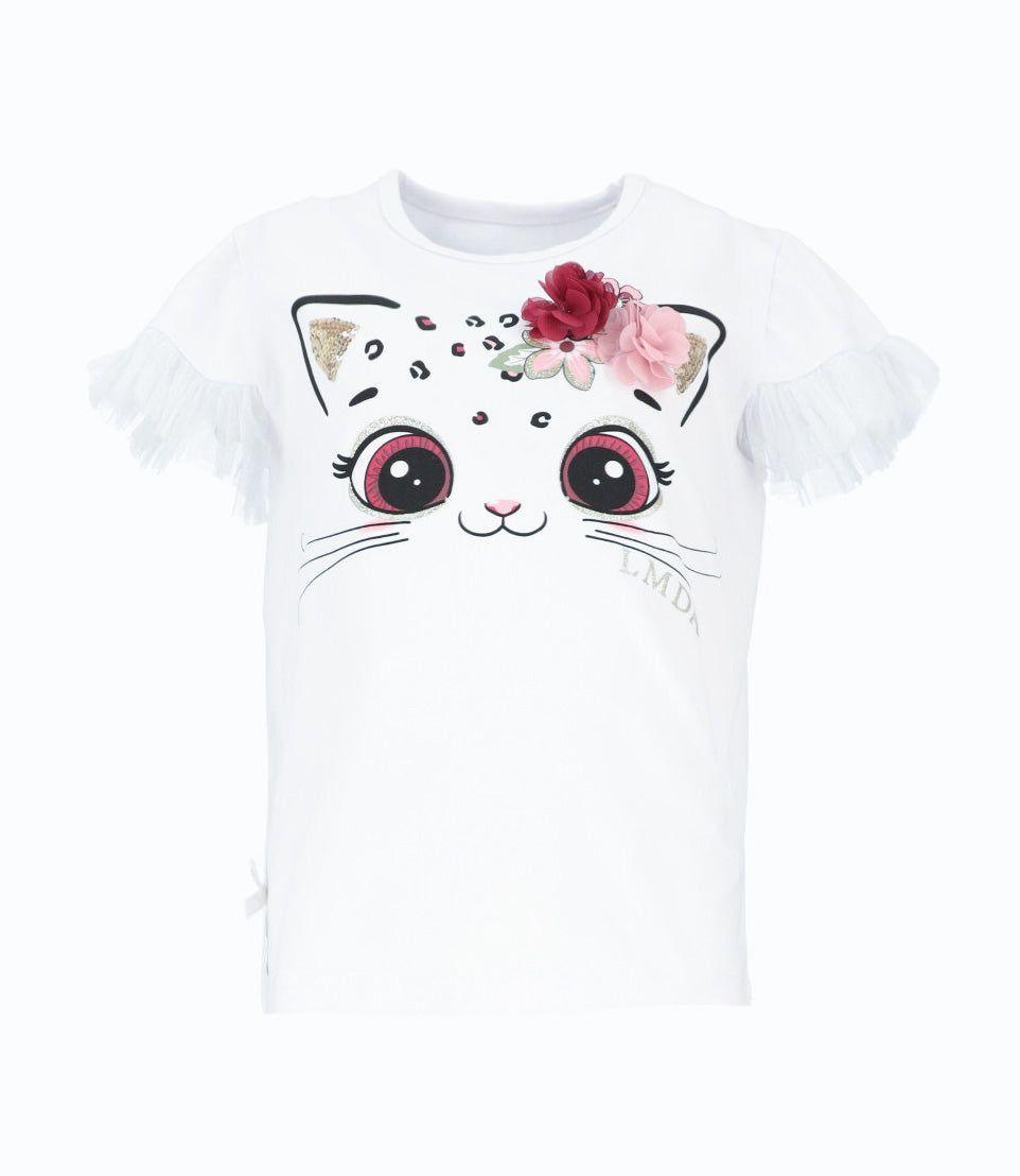 Polera manga corta niña con vuelos de tul blanco Limonada-1