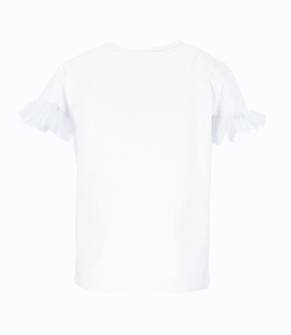 Polera manga corta niña con vuelos de tul blanco Limonada-2