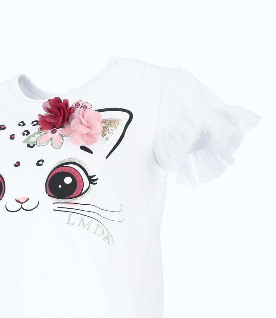 Polera manga corta niña con vuelos de tul blanco Limonada-3