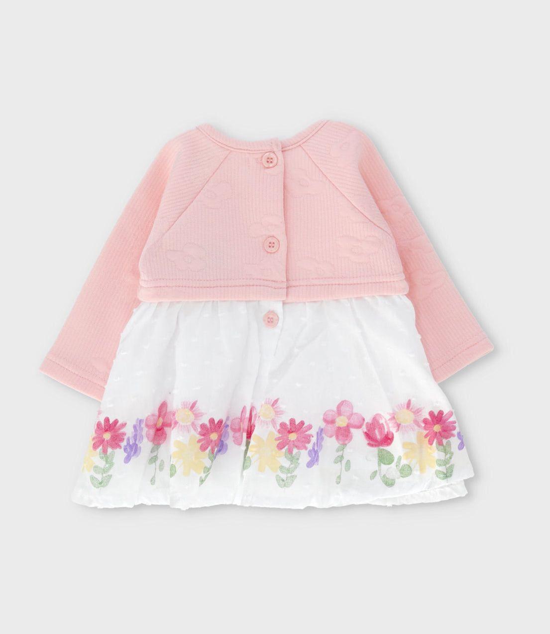 Vestido recién nacida tejido con flores rosado Limonada-1