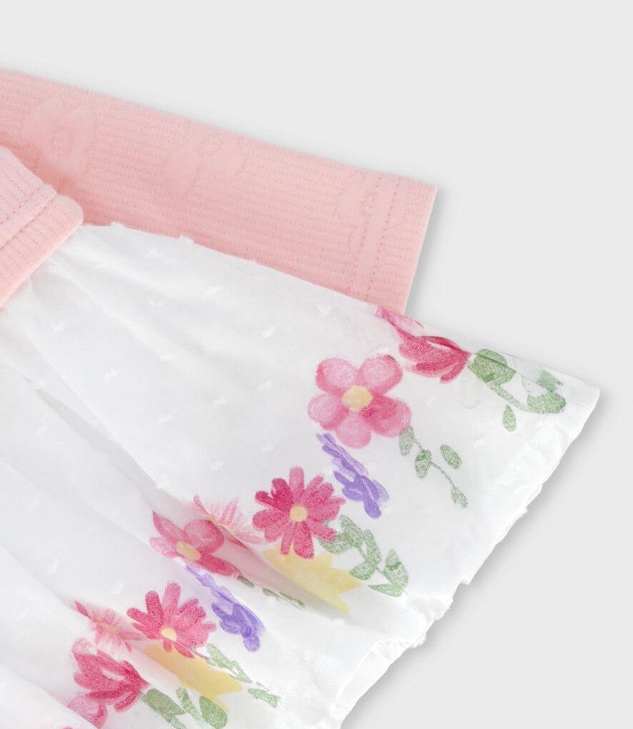 Vestido recién nacida tejido con flores rosado Limonada-2