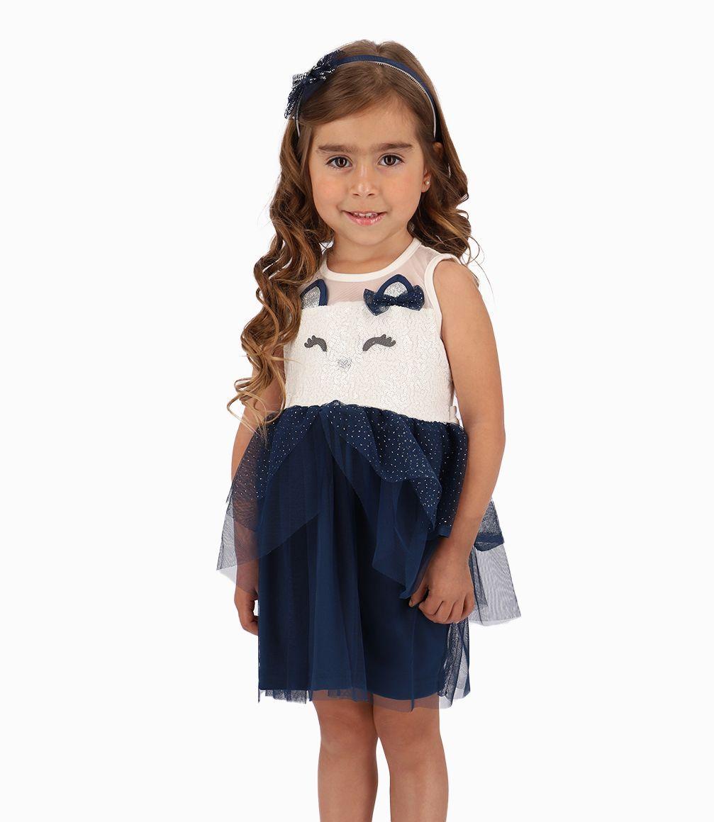 Vestido Bebé Con Diseño de Gato Limonada Azul Marino-0