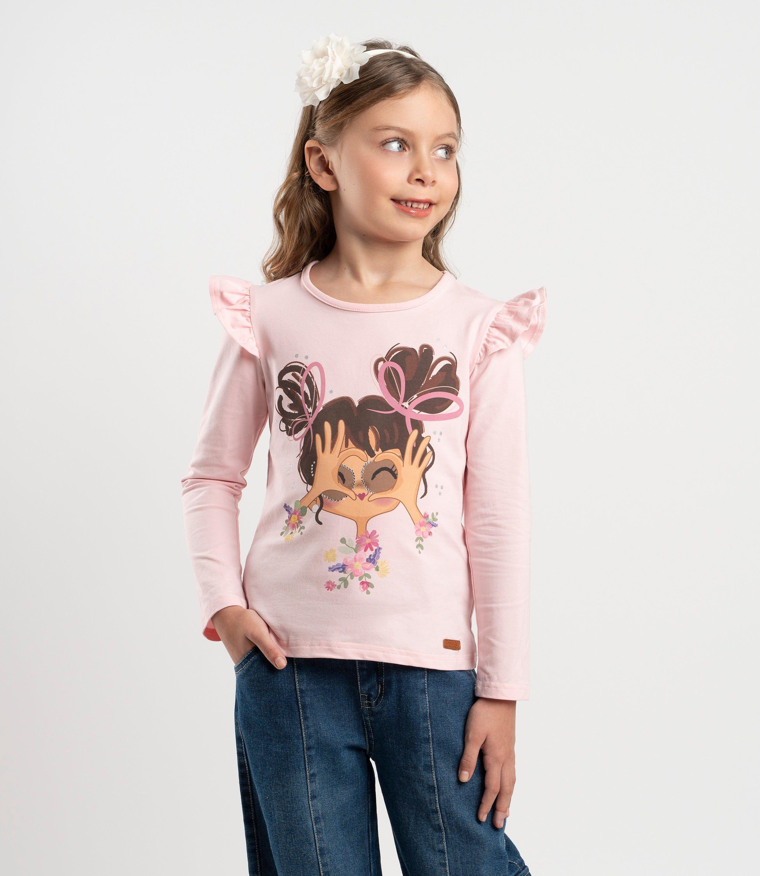 Polera manga larga niña con vuelos rosado Limonada-0