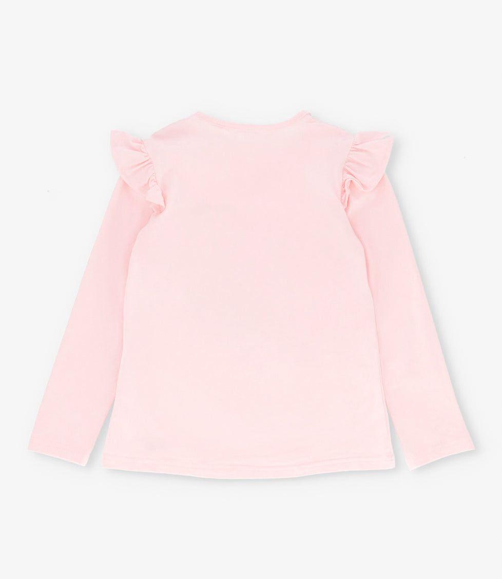 Polera manga larga niña con vuelos rosado Limonada-2