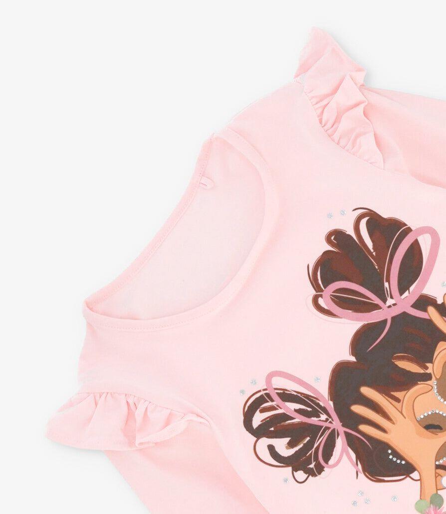 Polera manga larga niña con vuelos rosado Limonada-3
