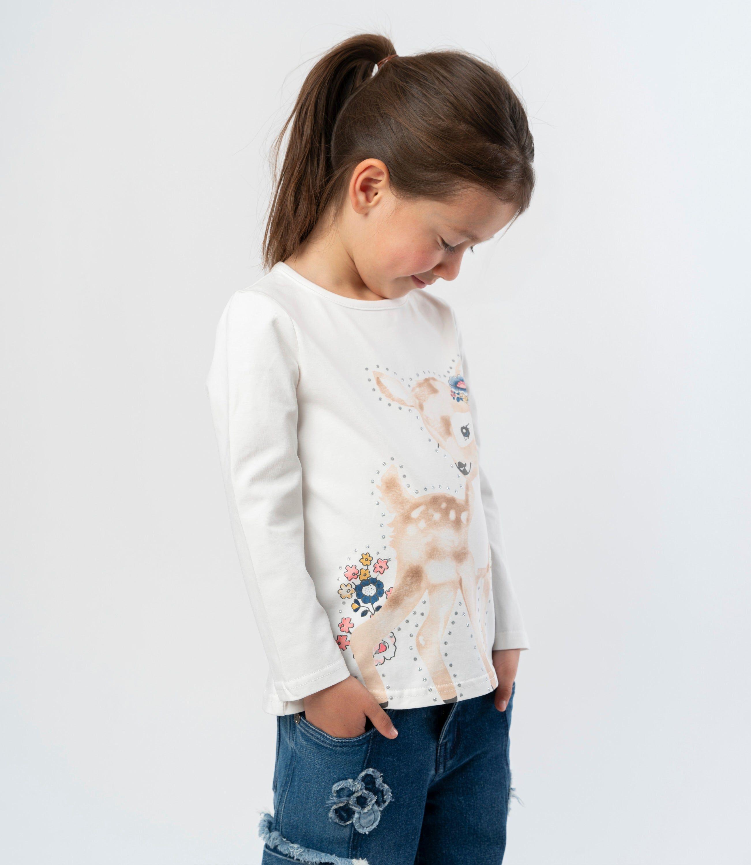 Polera manga larga niña con ciervo crudo Limonada-0