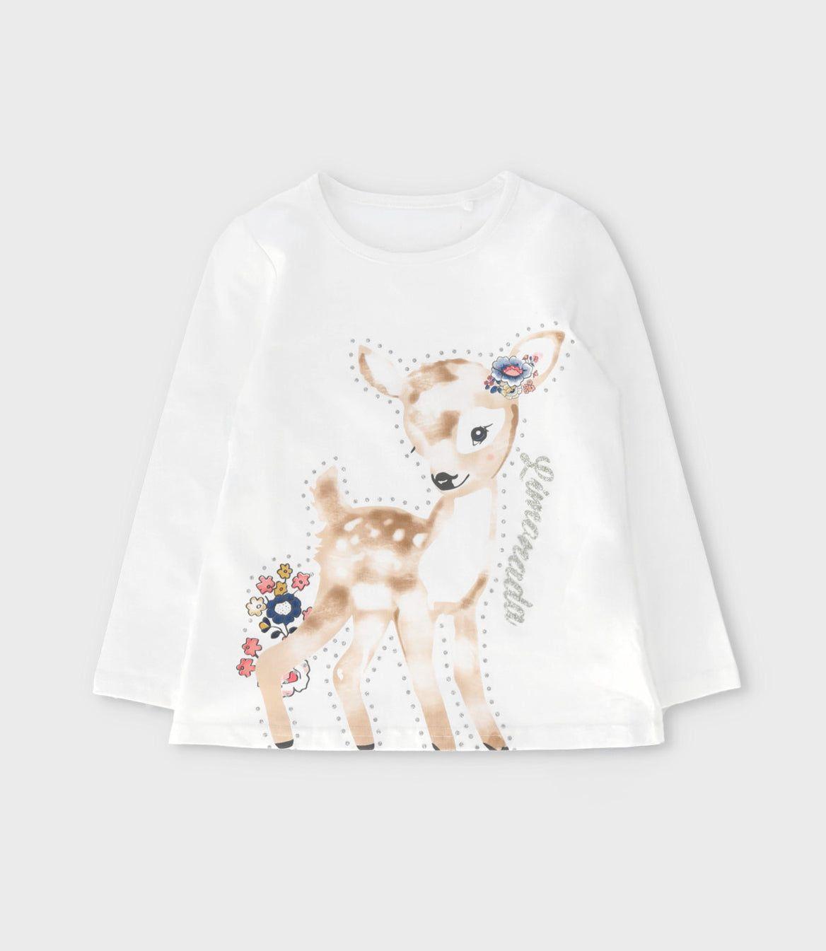 Polera manga larga niña con ciervo crudo Limonada-1