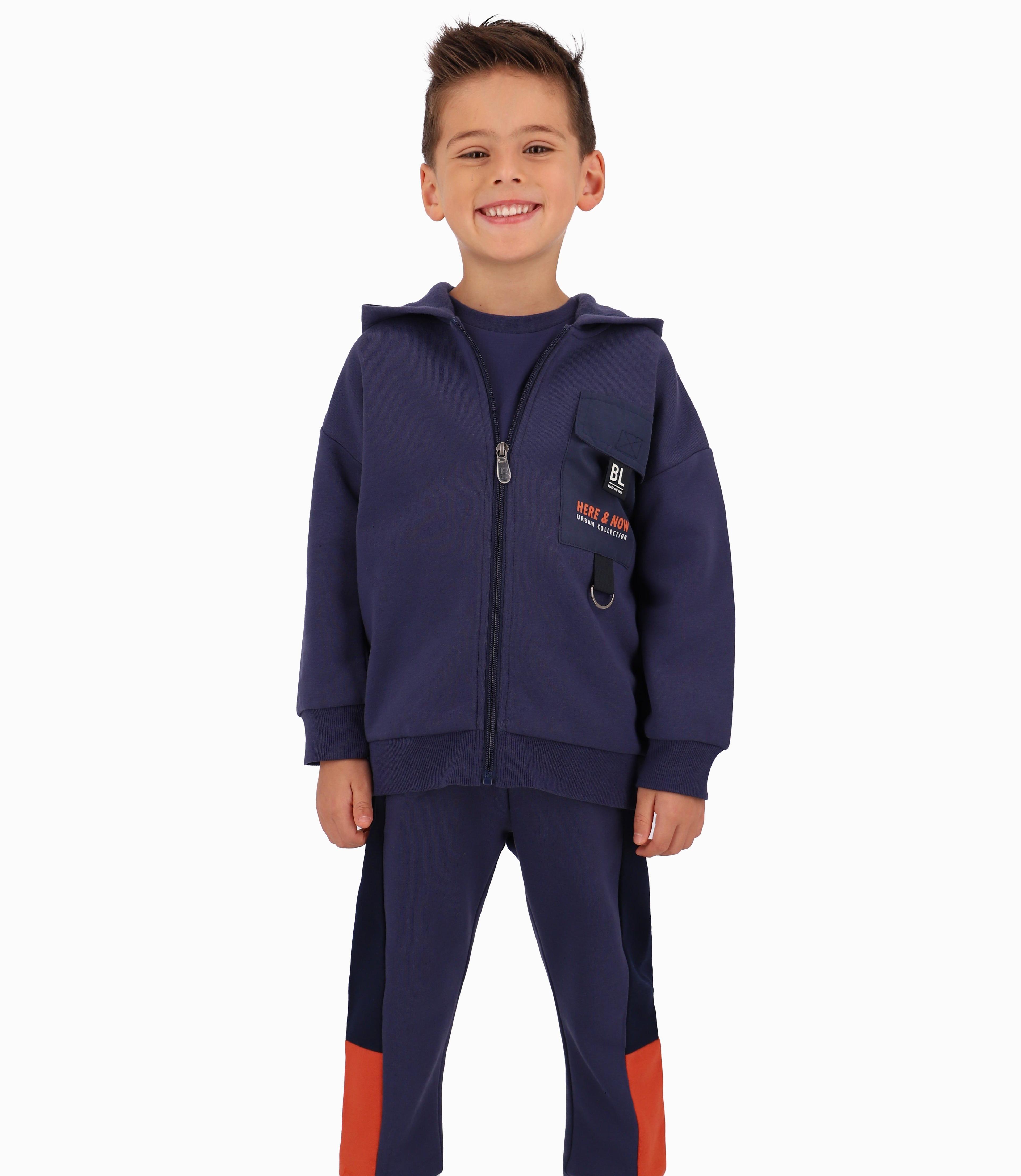 Conjunto Buzo Niño Casual Black And Blue Azul Piedra-0