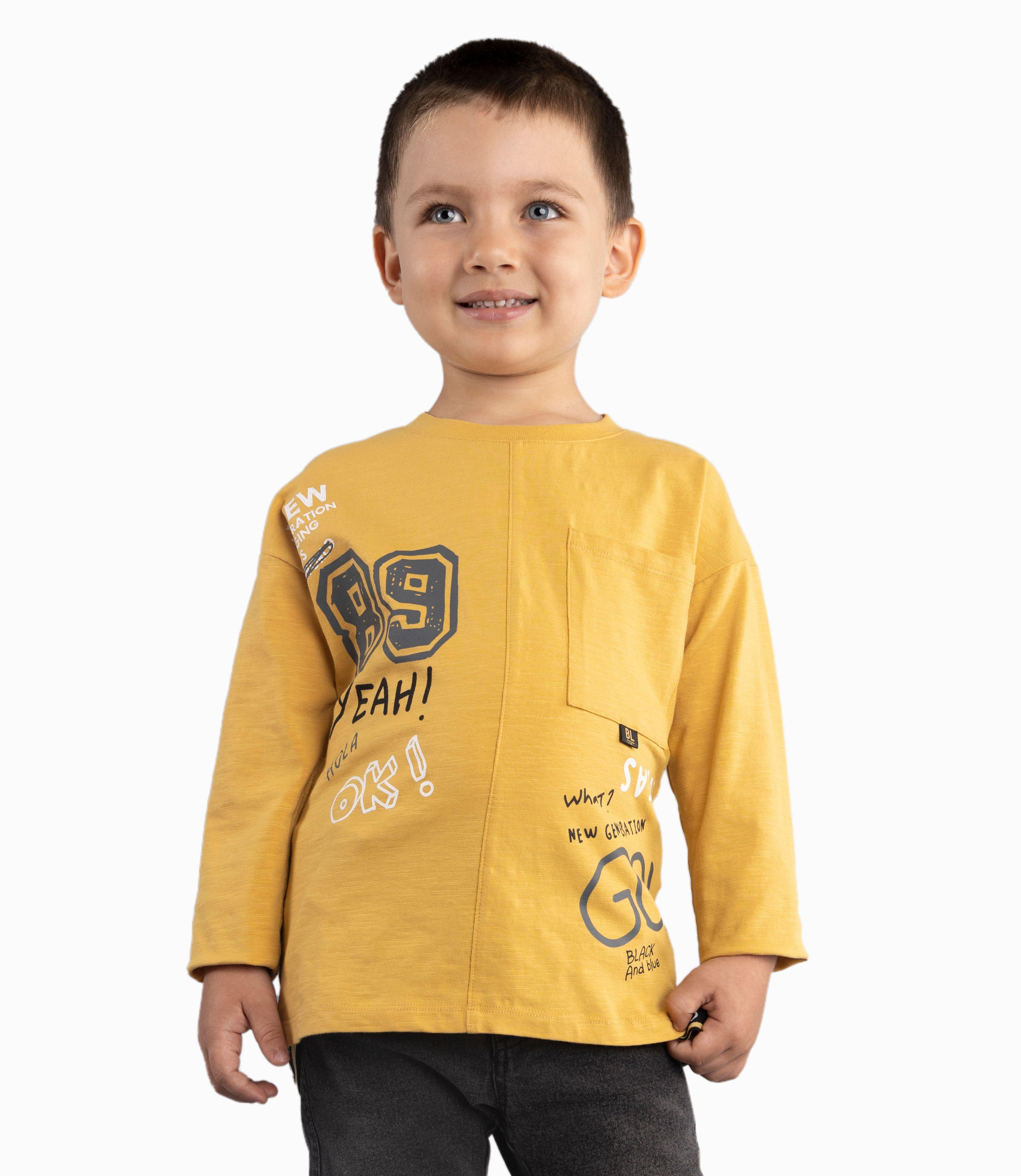 Polera Niño Con Corte Central Black And Blue Mostaza-0