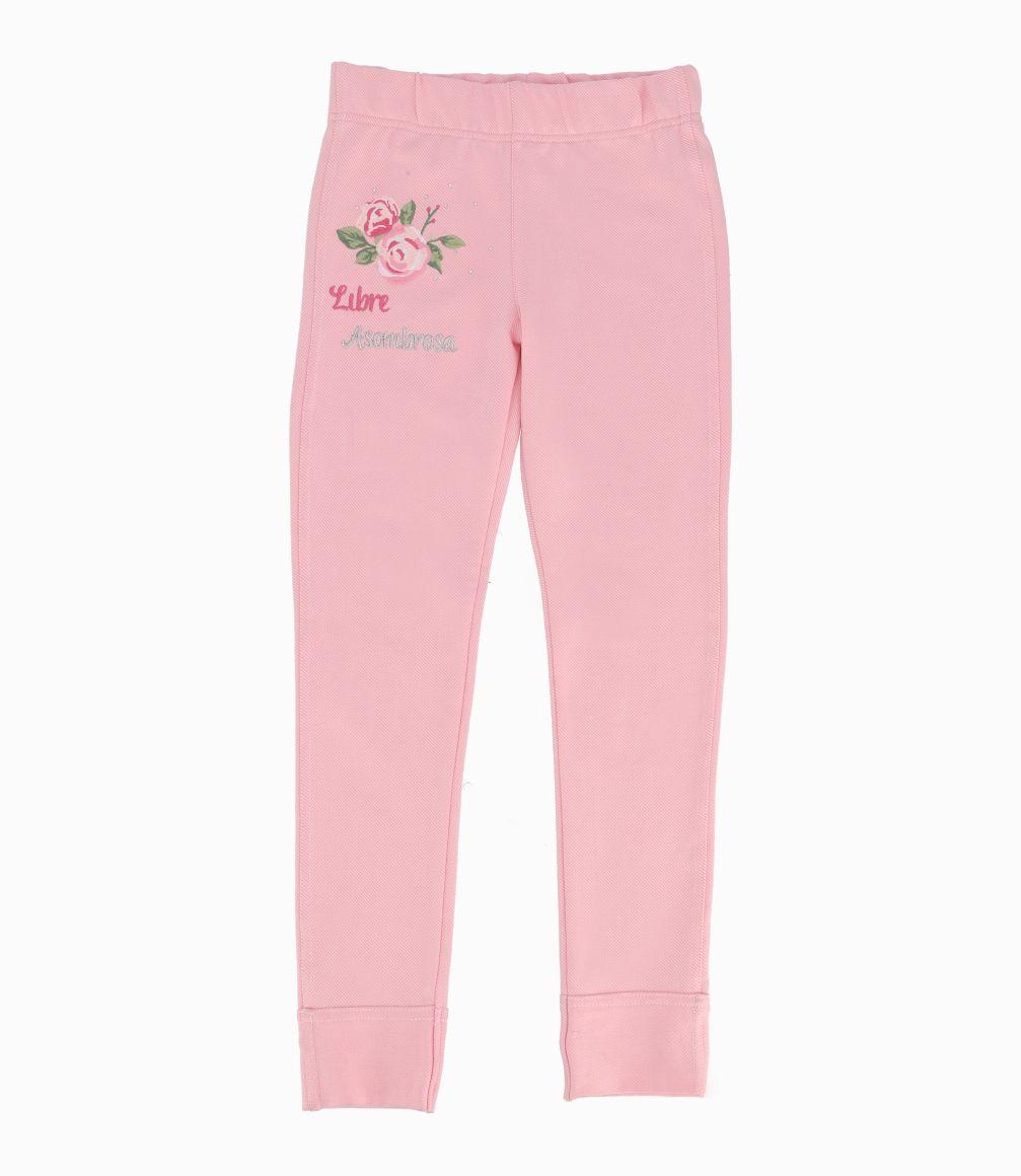 Leggins Con Flores Bordadas Niña Rosado Limonada-0