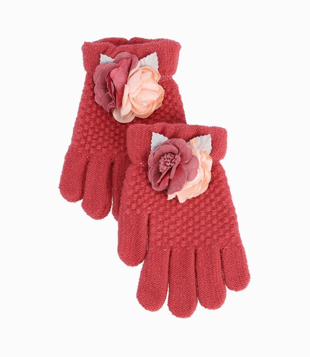 Guantes Niña Con Flores Palo Rosa-0