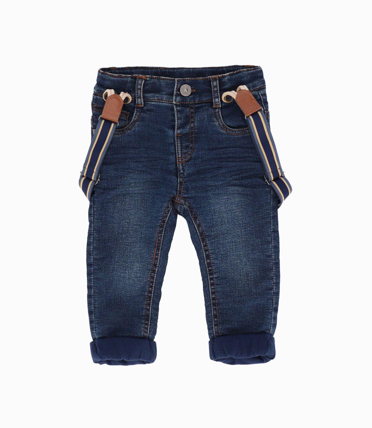 Jeans bebés con suspensores denim azul Black and Blue-0
