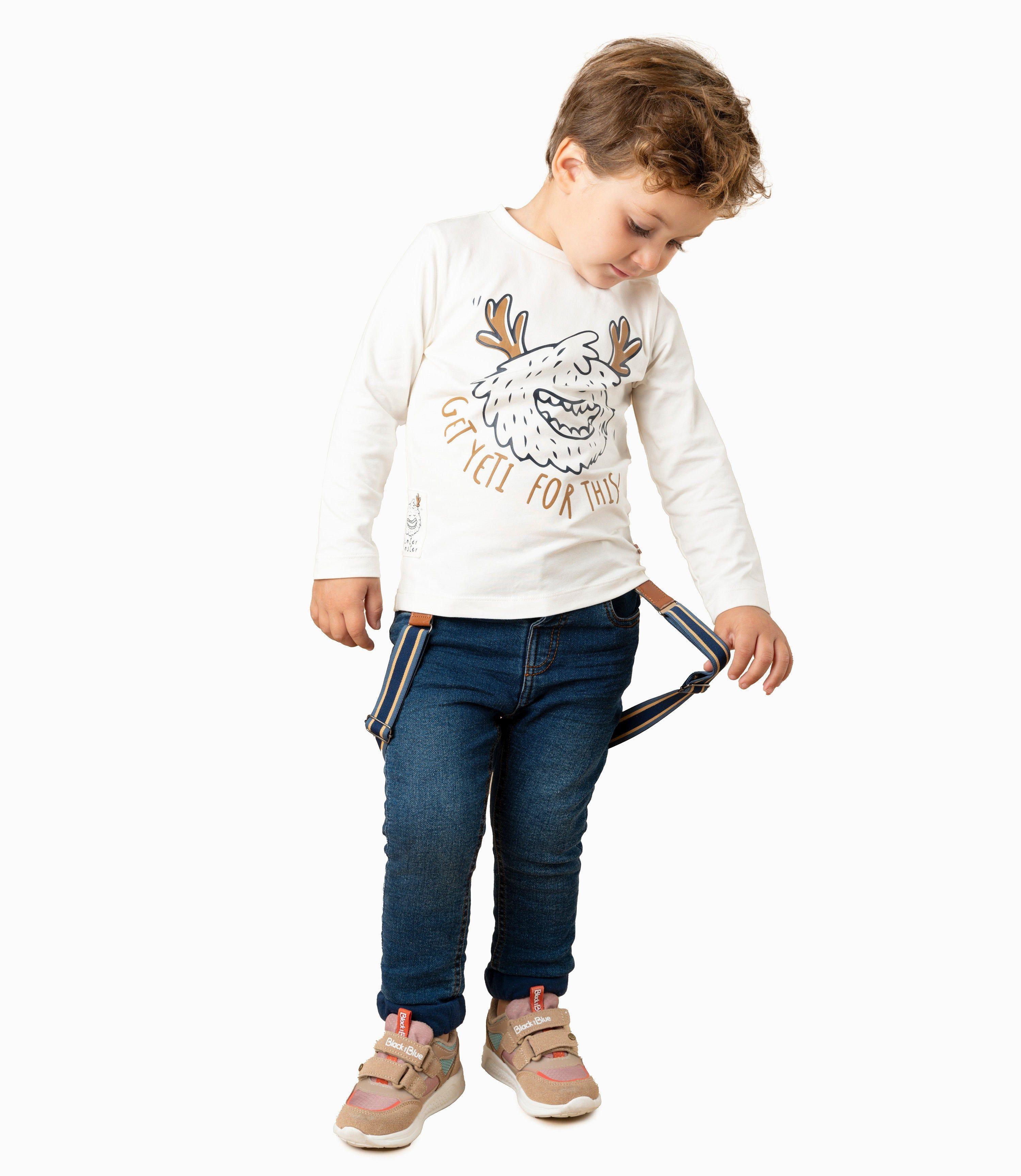 Jeans bebés con suspensores denim azul Black and Blue-1