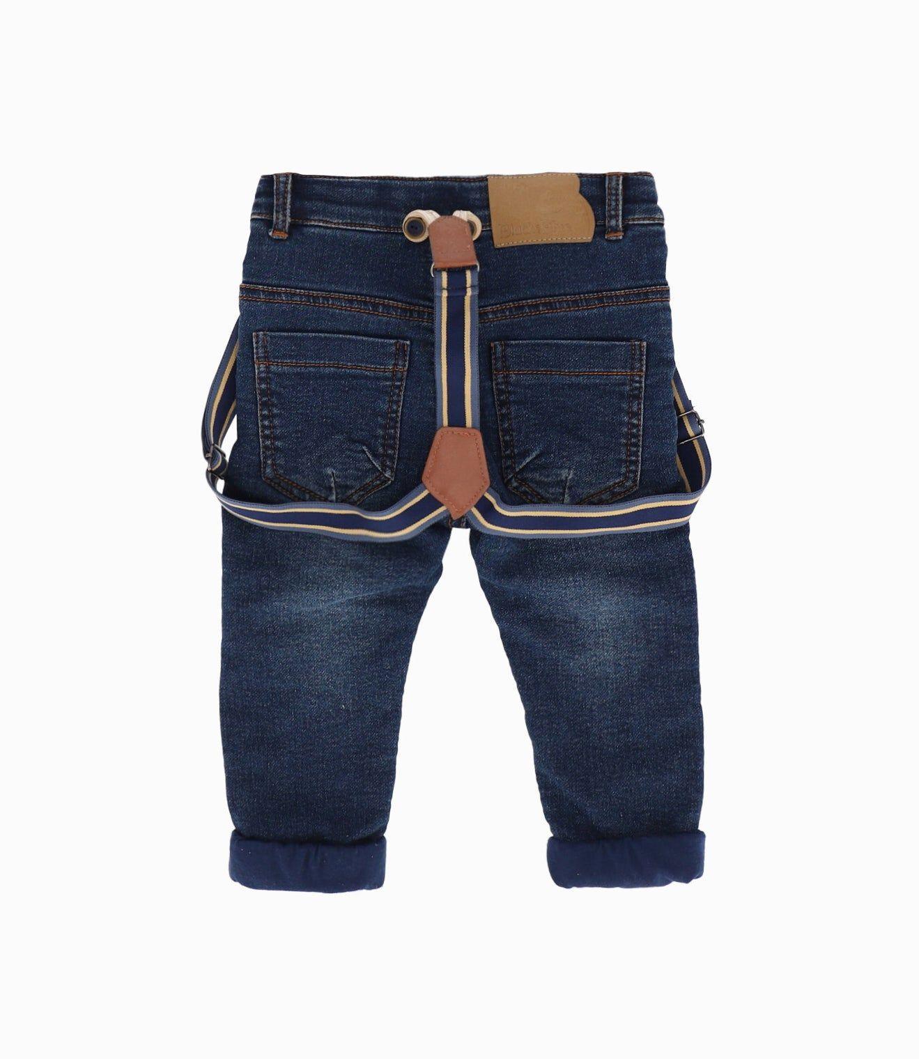 Jeans bebés con suspensores denim azul Black and Blue-2