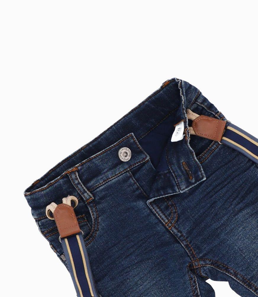 Jeans bebés con suspensores denim azul Black and Blue-3