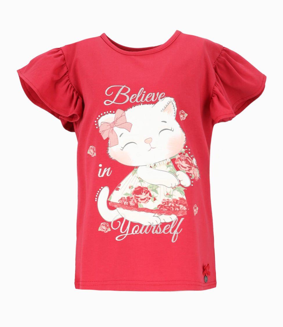 Polera manga corta niña con vuelo rojo Limonada-0