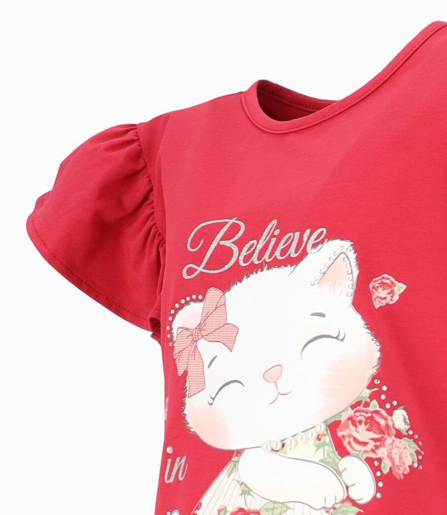 Polera manga corta niña con vuelo rojo Limonada-2