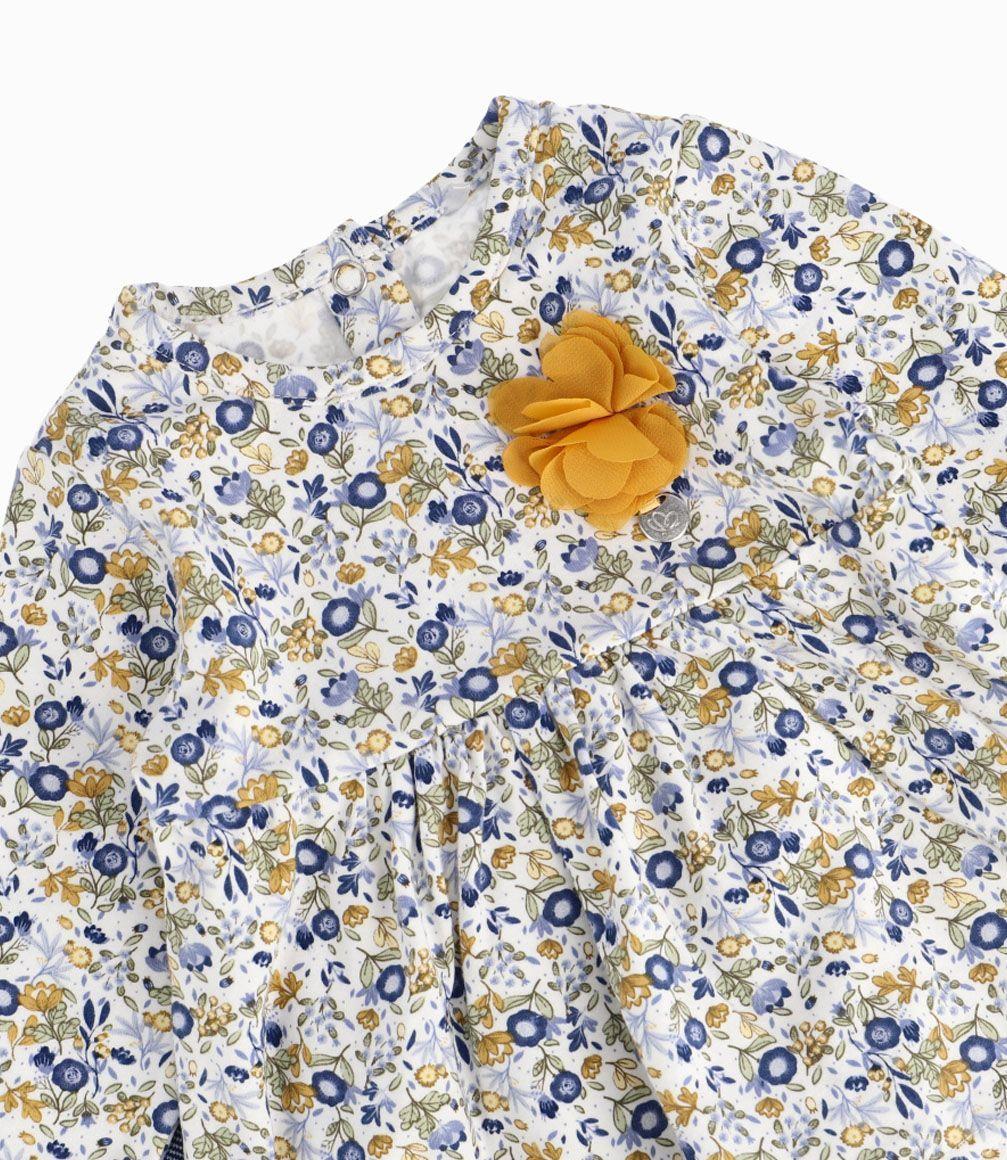 Conjunto Con Flor De Gasa Recién Nacida Crudo Limonada-1