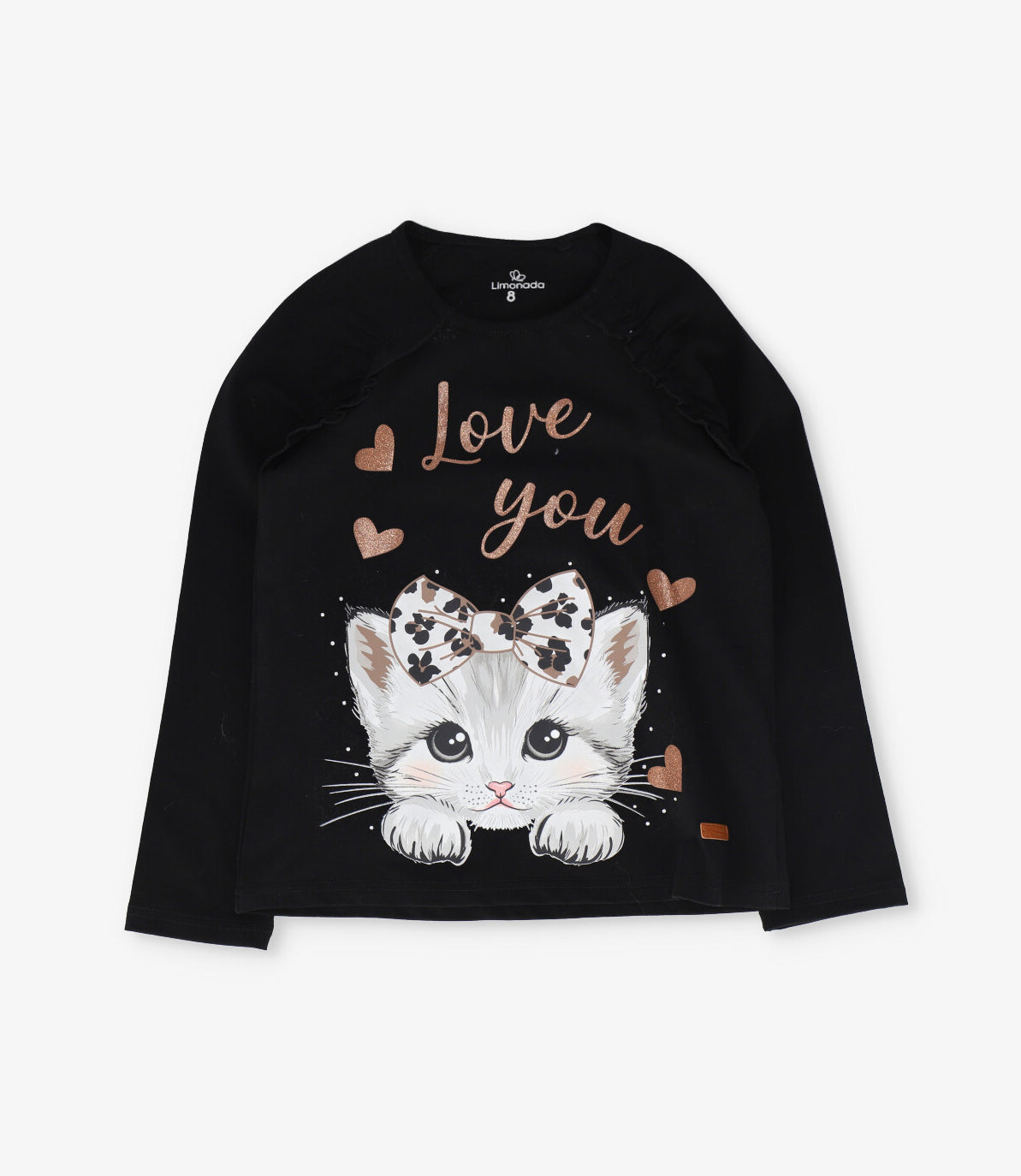Polera manga larga niña con gato negro Limonada-1