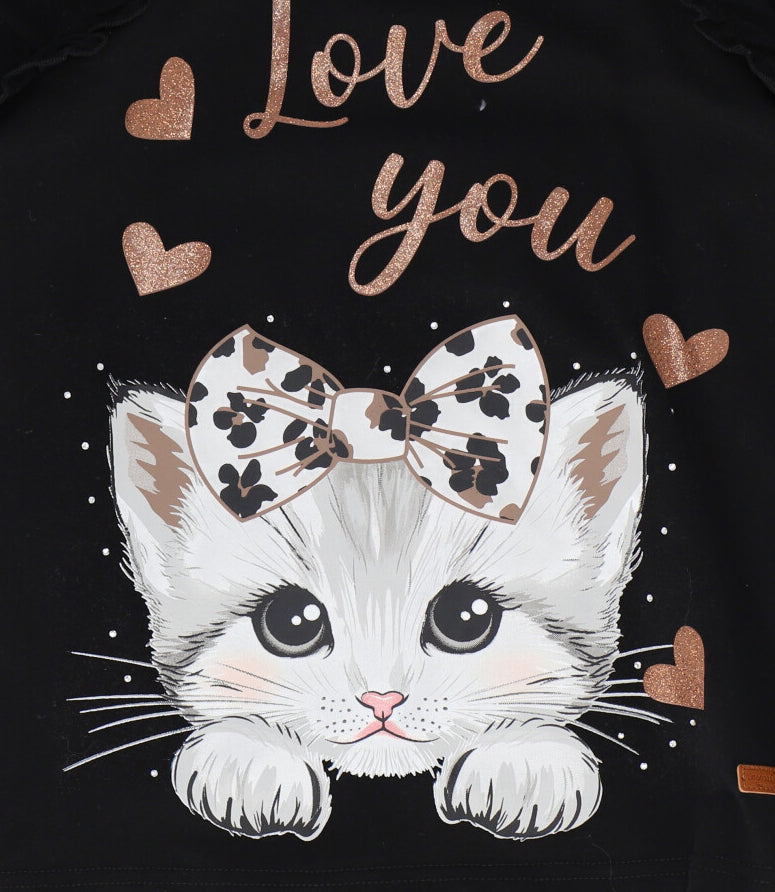 Polera manga larga niña con gato negro Limonada-3
