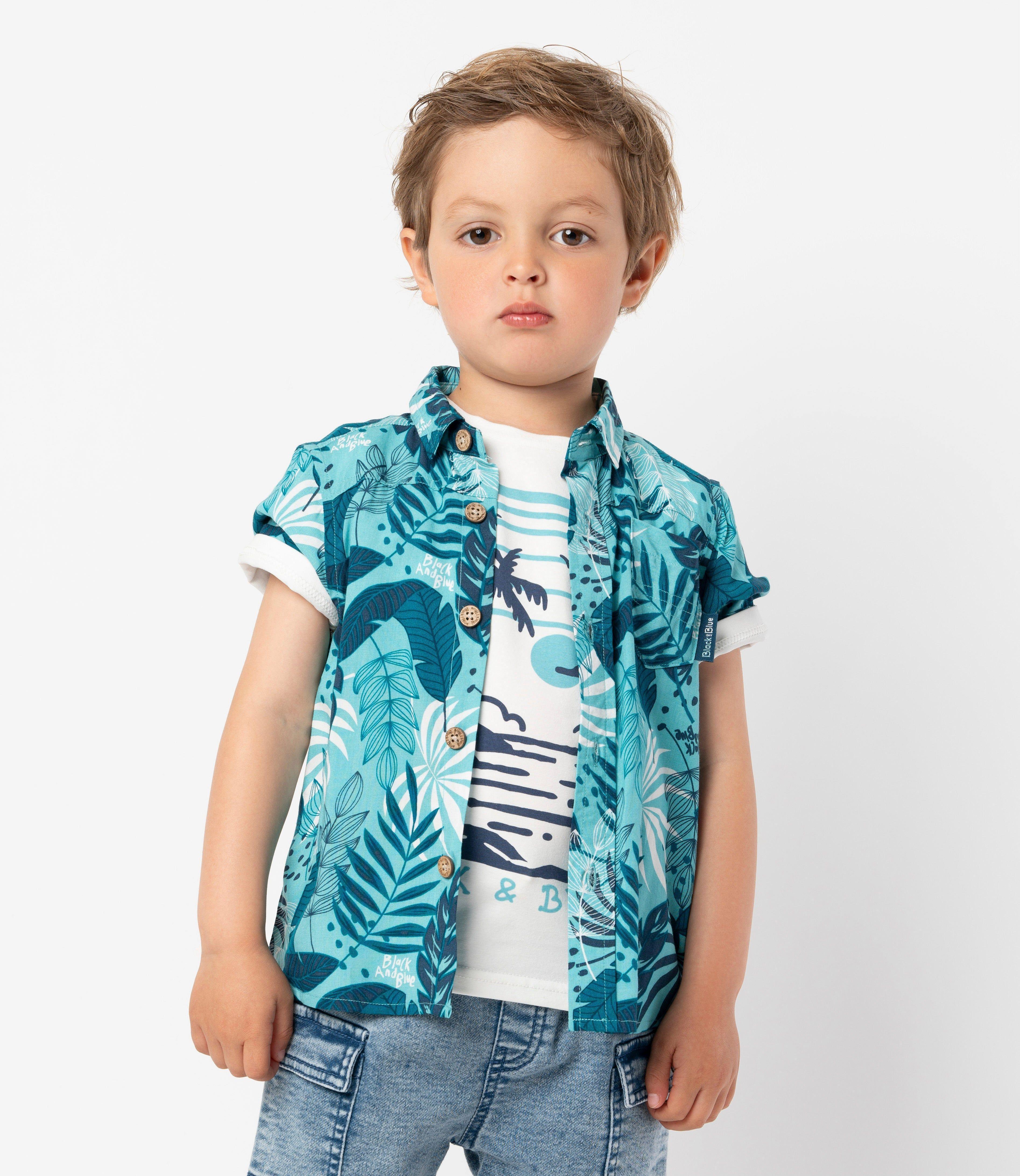 Camisa manga corta bebé con hojas menta Black and Blue-0