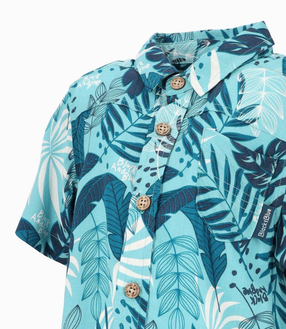 Camisa manga corta bebé con hojas menta Black and Blue-3