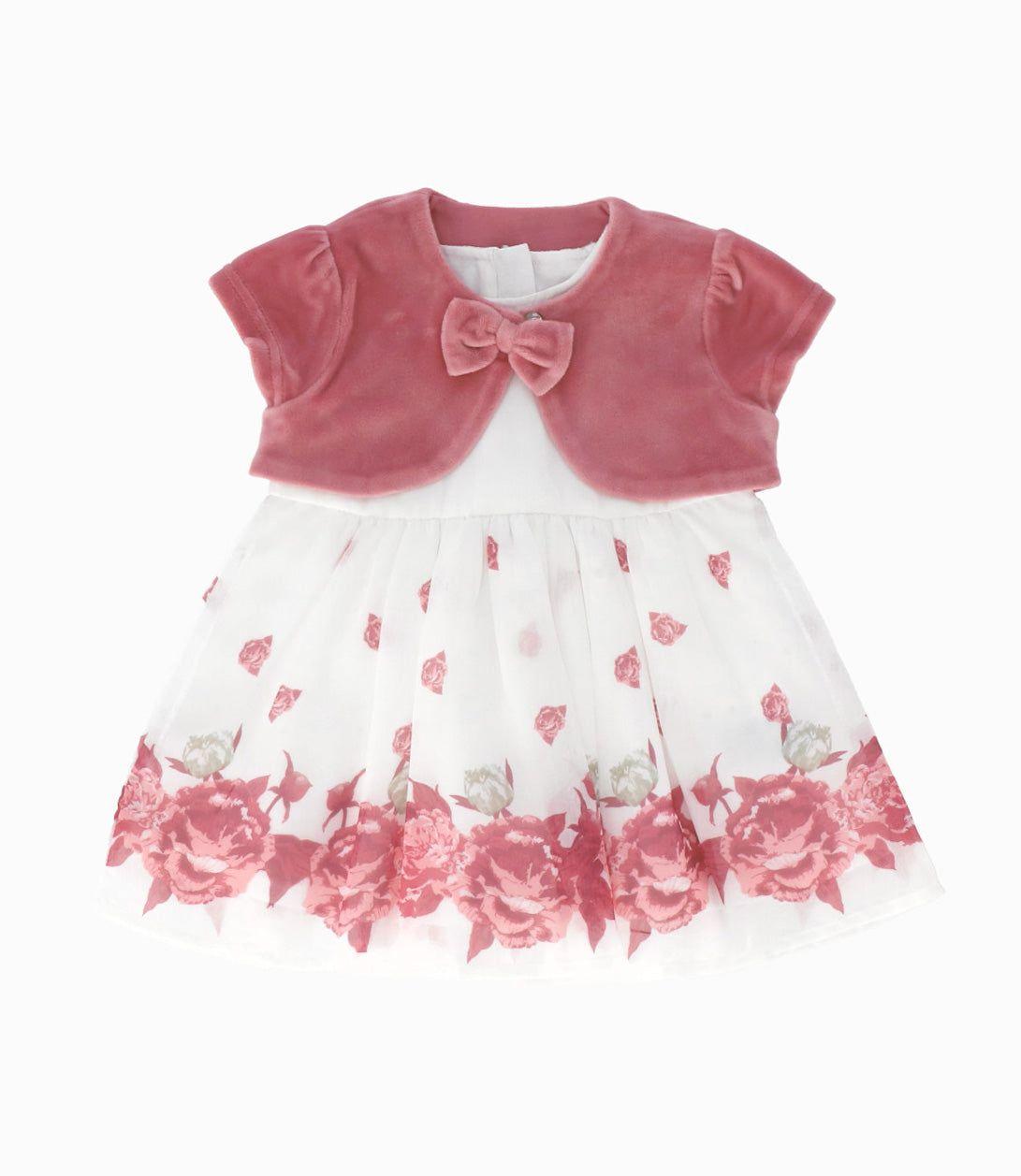 Vestido recién nacida con flores palo rosa Limonada-0