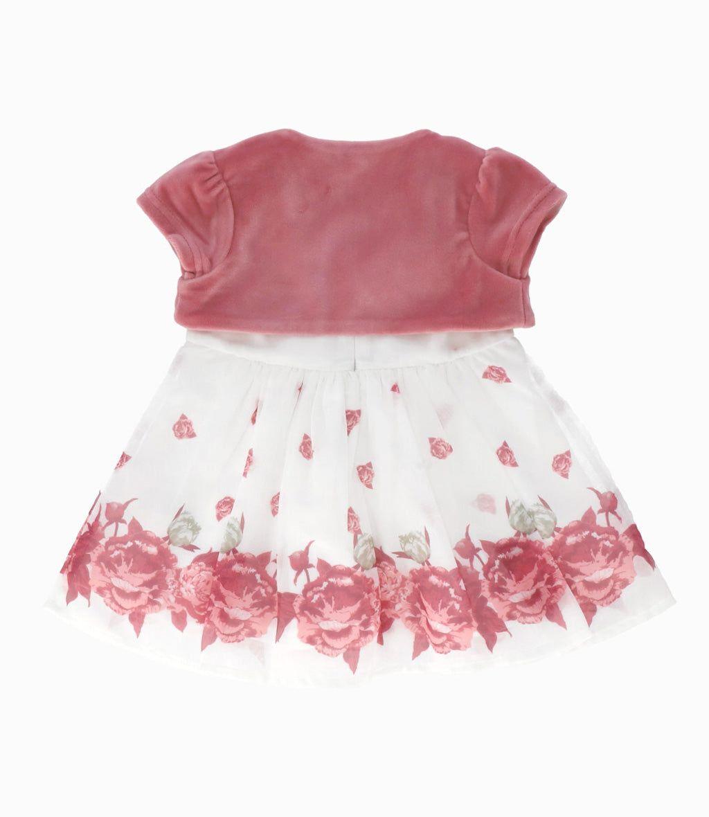 Vestido recién nacida con flores palo rosa Limonada-1