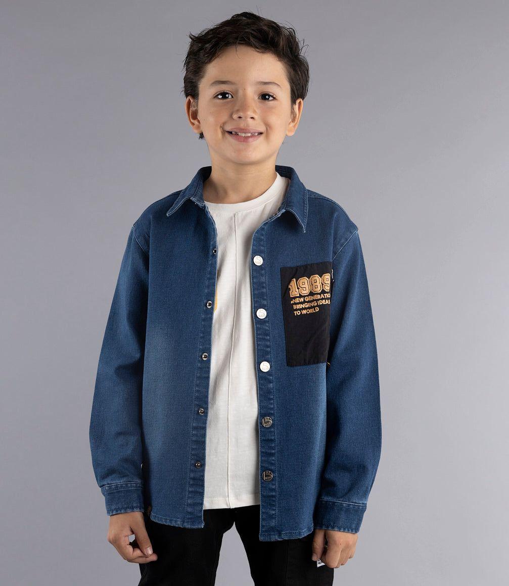 Camisa Niño Con Bolsillo Black And Blue Denim Azul-0