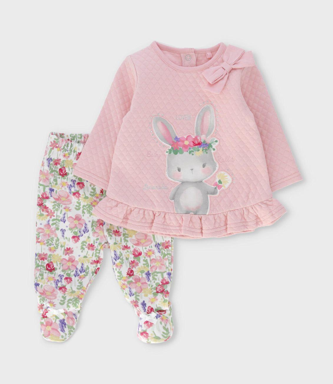 Conjunto recién nacida con conejo y flores rosado Limonada-0
