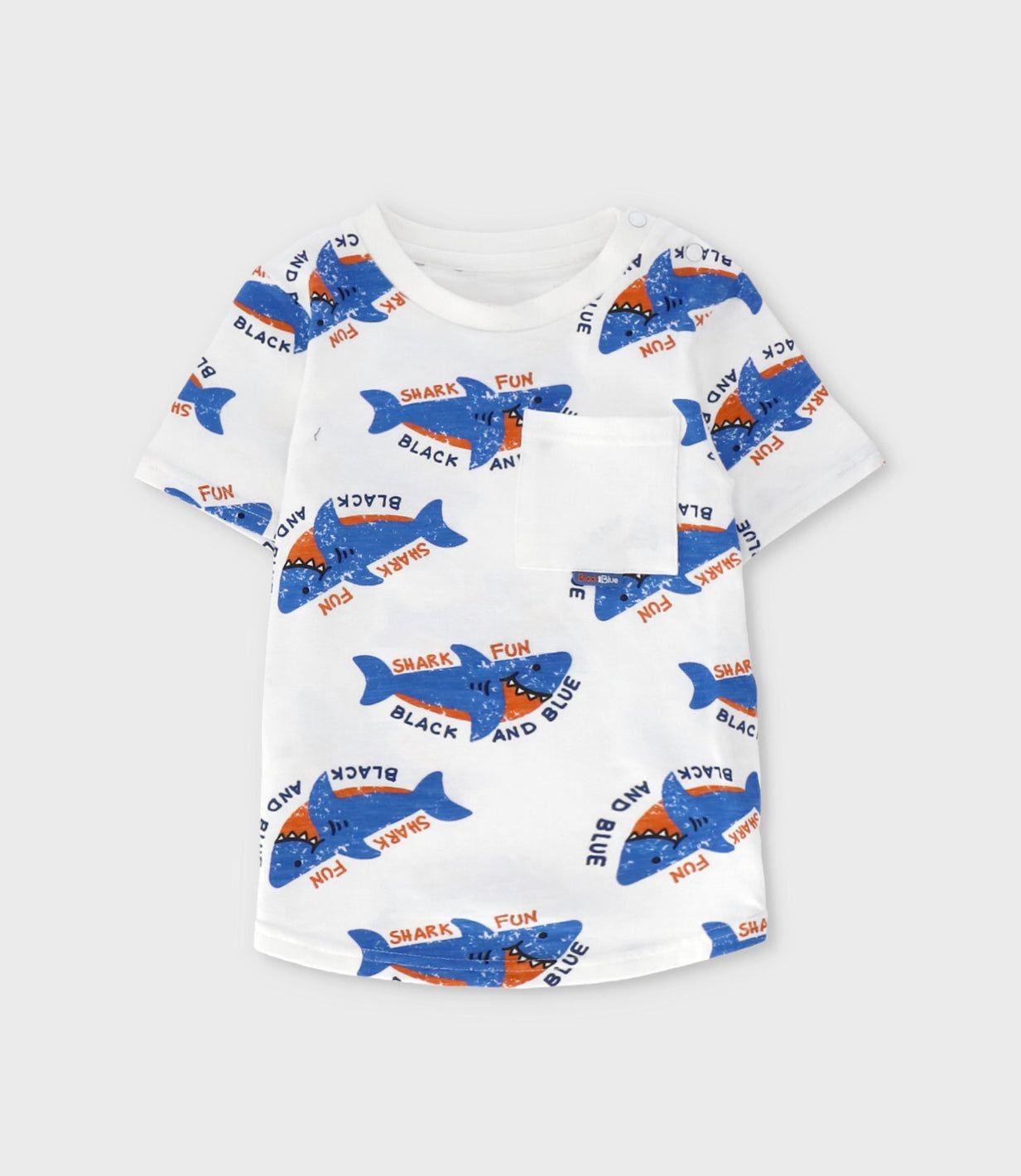 Polera manga corta bebé con tiburones crudo Black and Blue-0