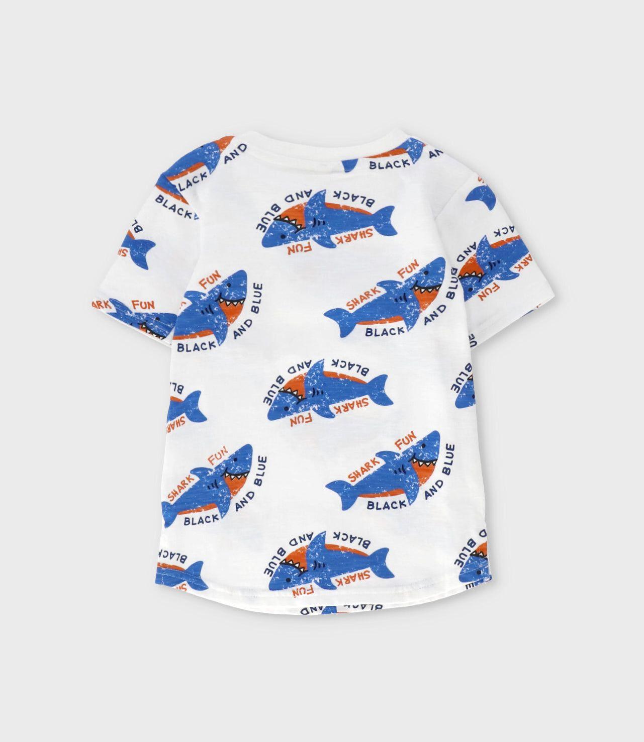 Polera manga corta bebé con tiburones crudo Black and Blue-1