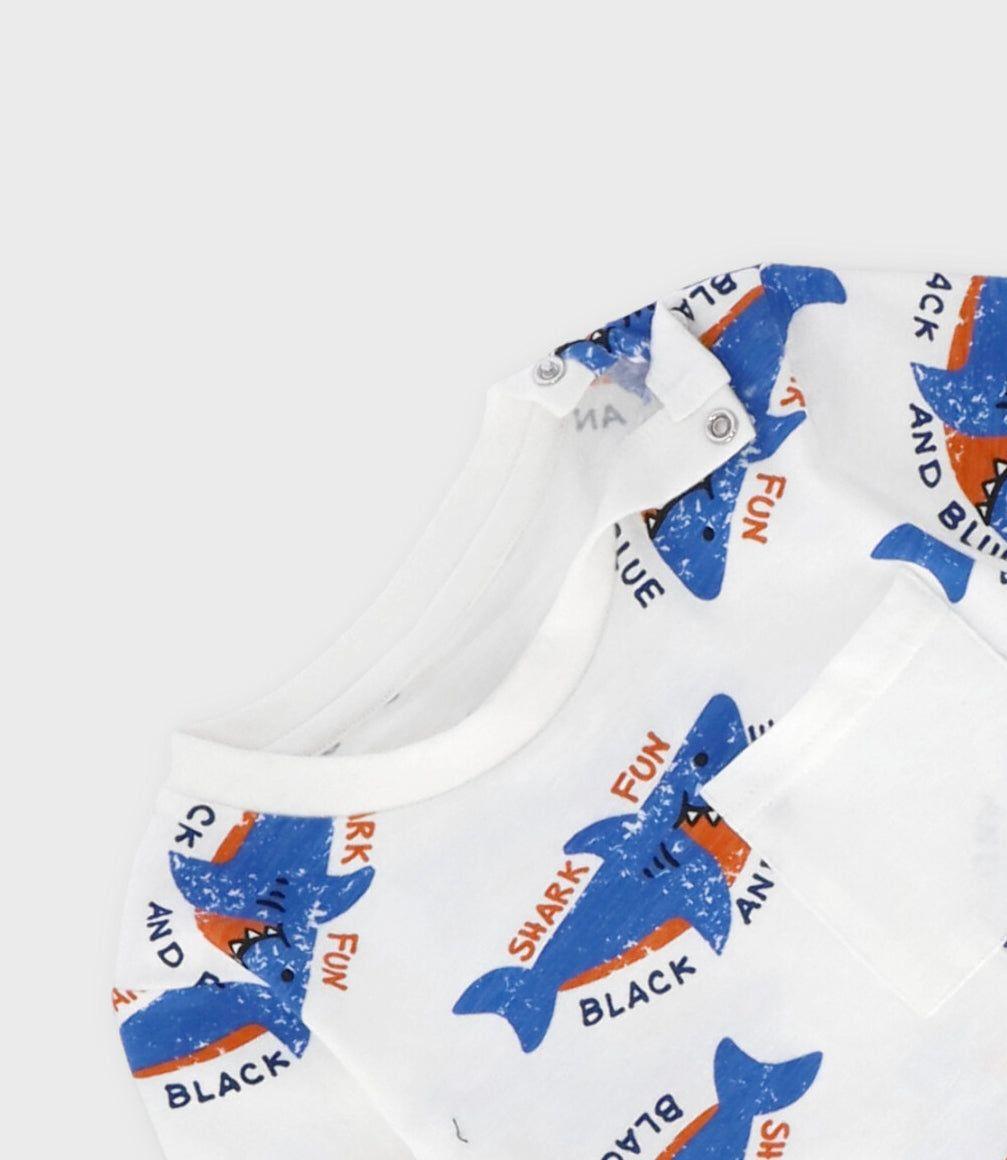 Polera manga corta bebé con tiburones crudo Black and Blue-2
