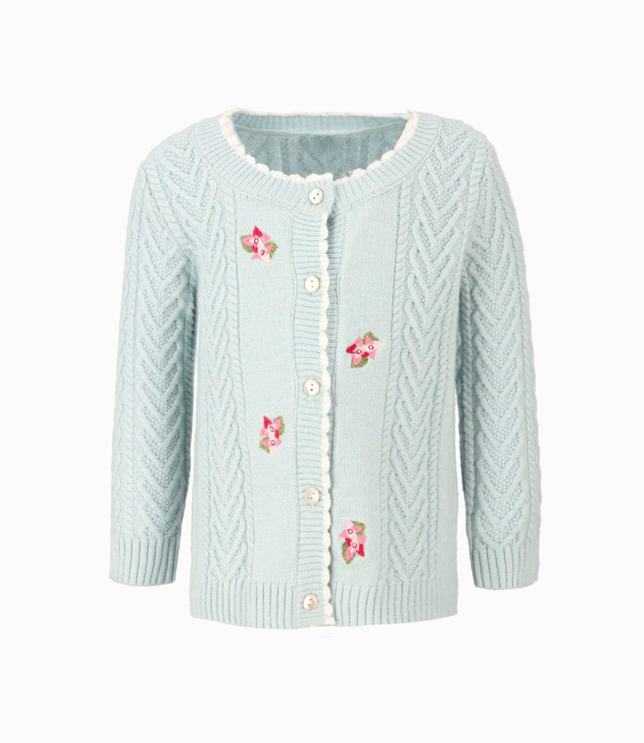 Chaleco bebé tejido con flores bordadas Verde Limonada-0