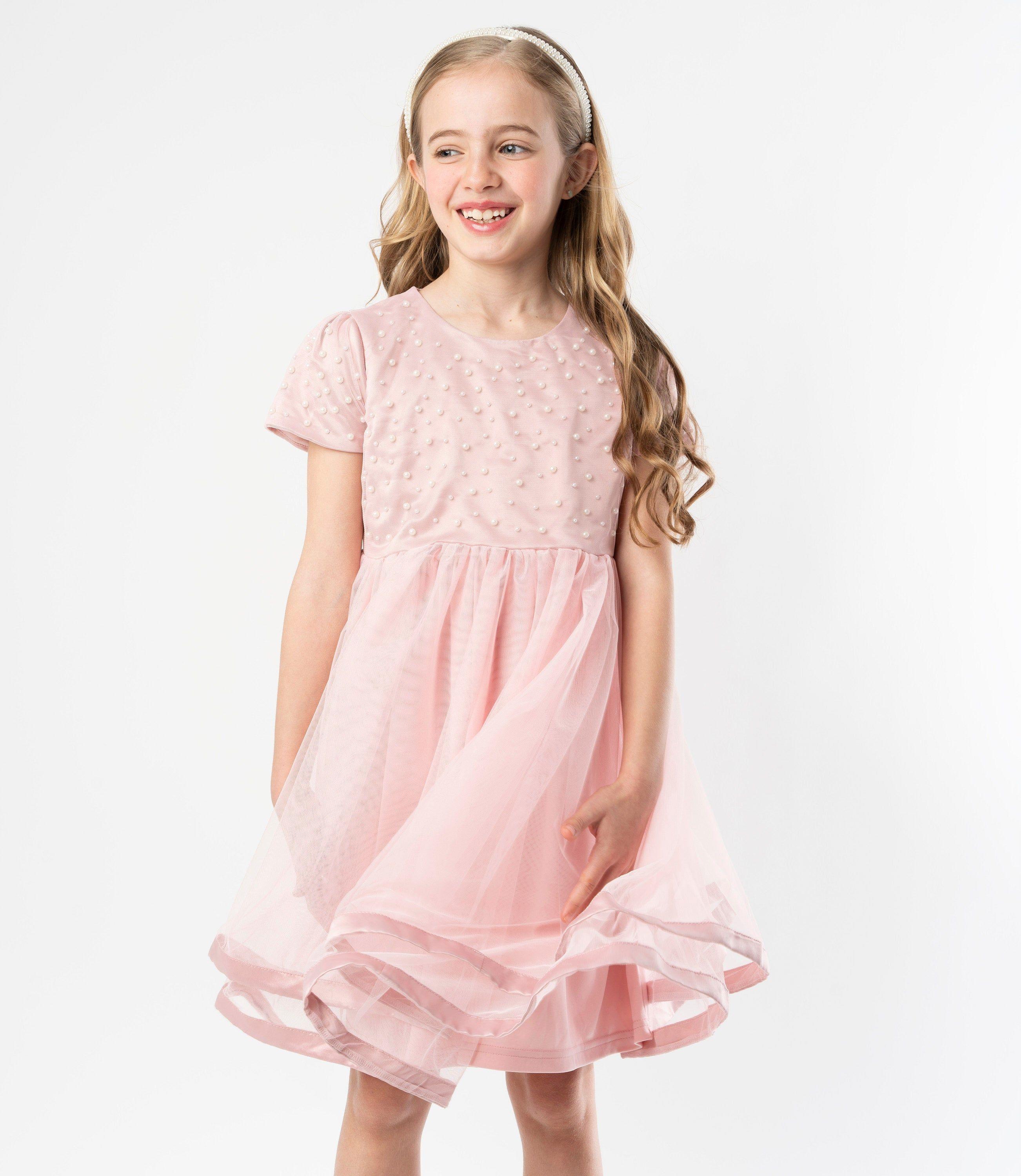 Vestido niña con perlas rosado Limonada-0