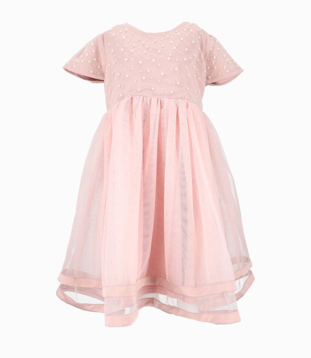 Vestido niña con perlas rosado Limonada-1