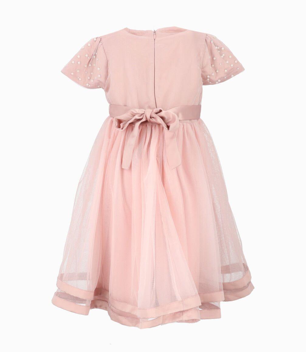 Vestido niña con perlas rosado Limonada-2