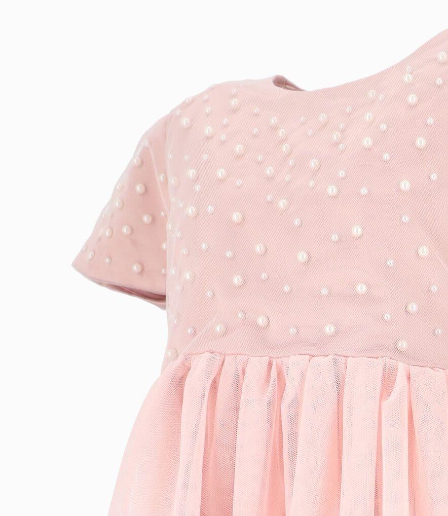 Vestido niña con perlas rosado Limonada-3