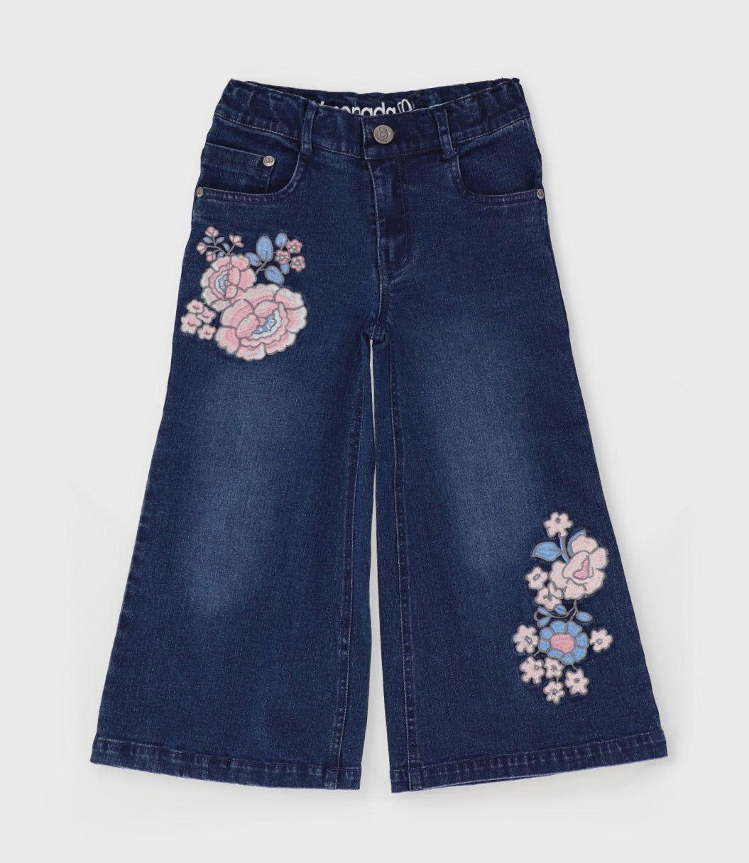 Jeans niña con flores azul Limonada-0