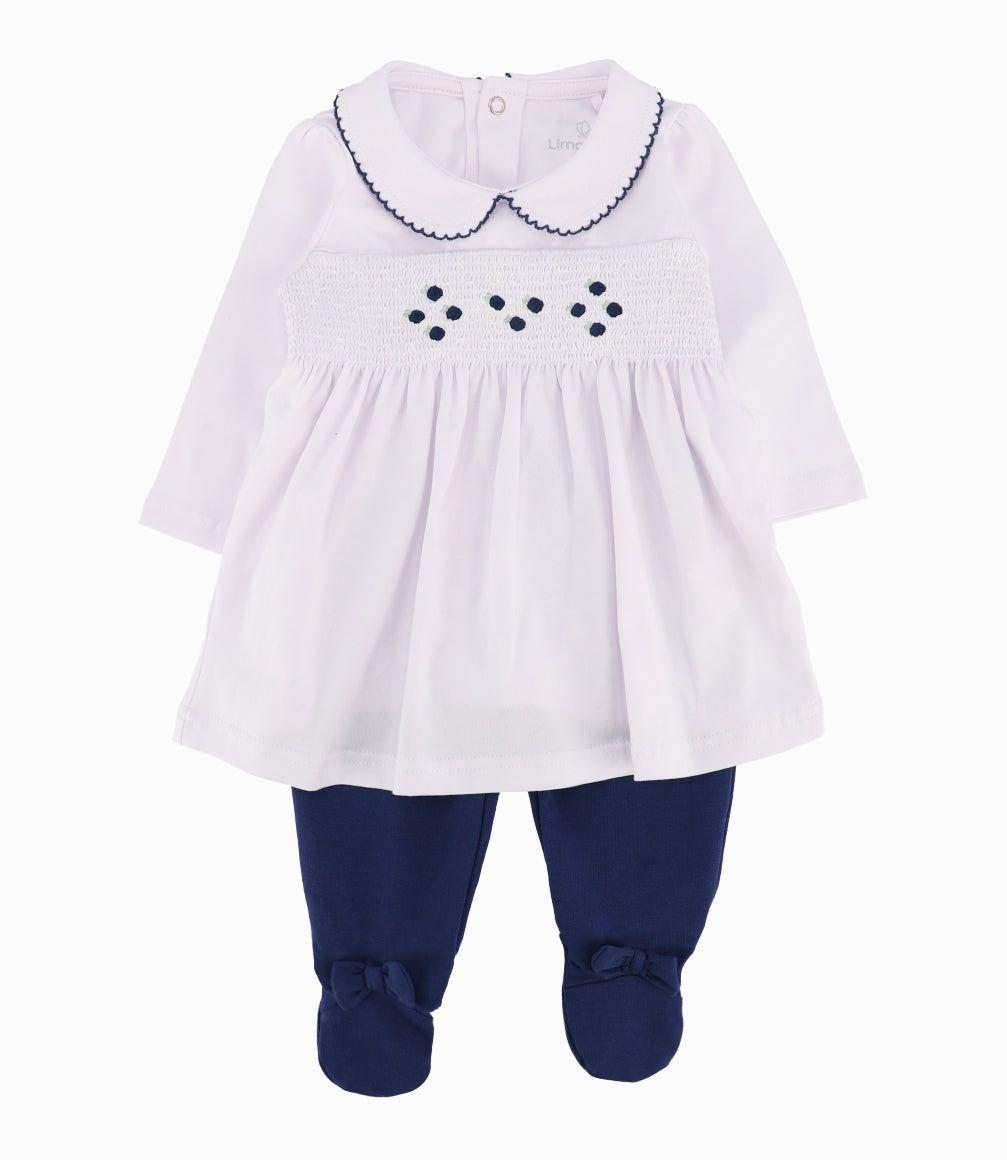 Conjunto Recién Nacida De Vestido Y Calzas Azul Marino-0