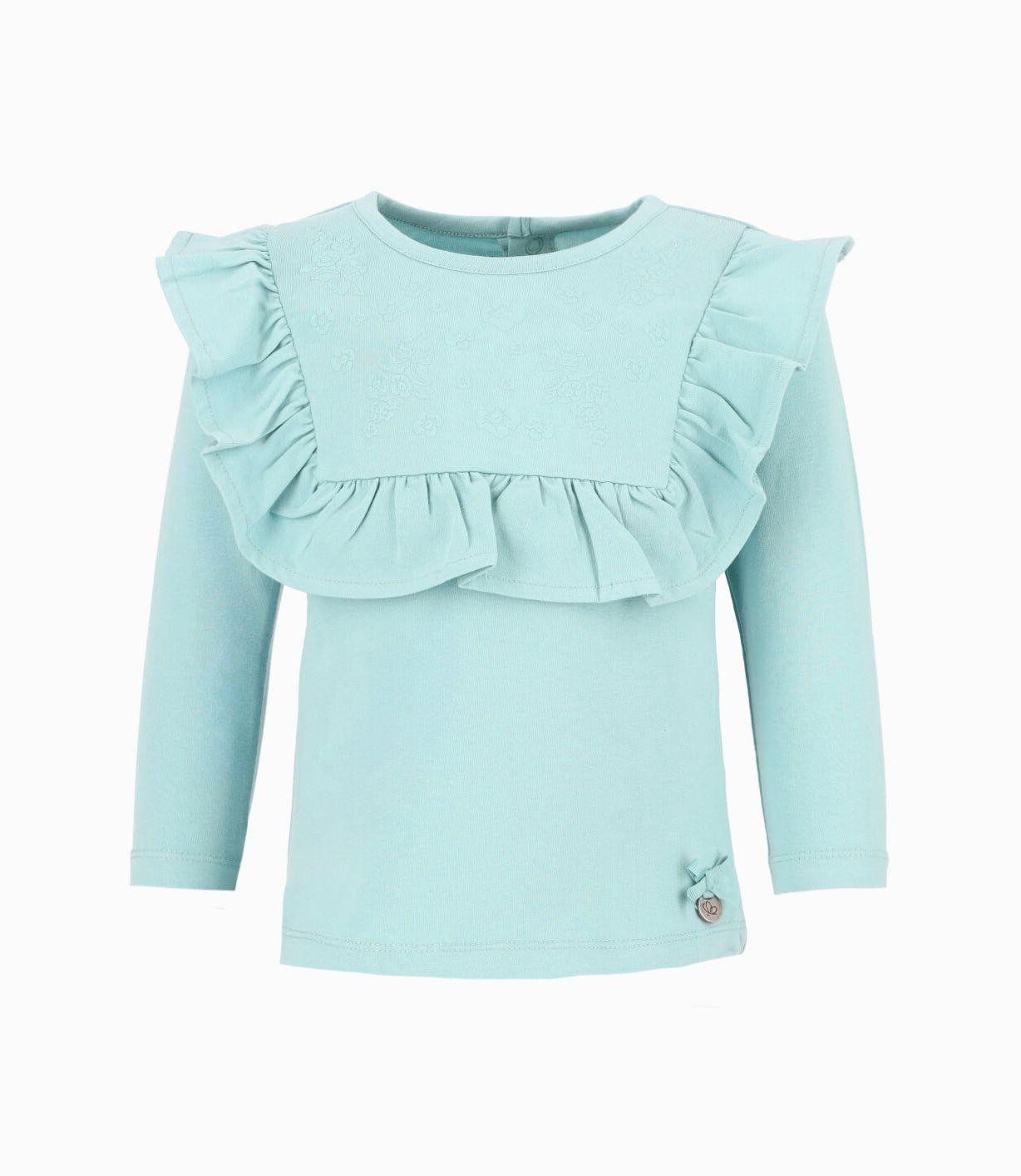 Polera bebés con flores y vuelos menta Limonada-0