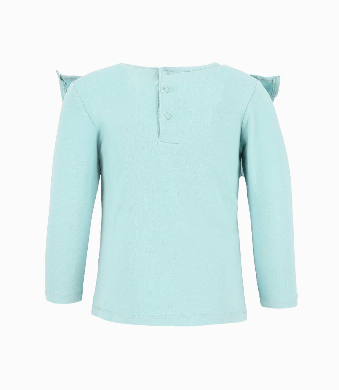 Polera bebés con flores y vuelos menta Limonada-1