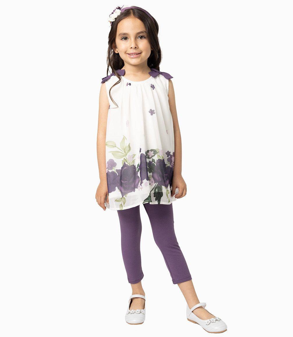 Conjunto Niña De Vestido Y Calzas Morado-2