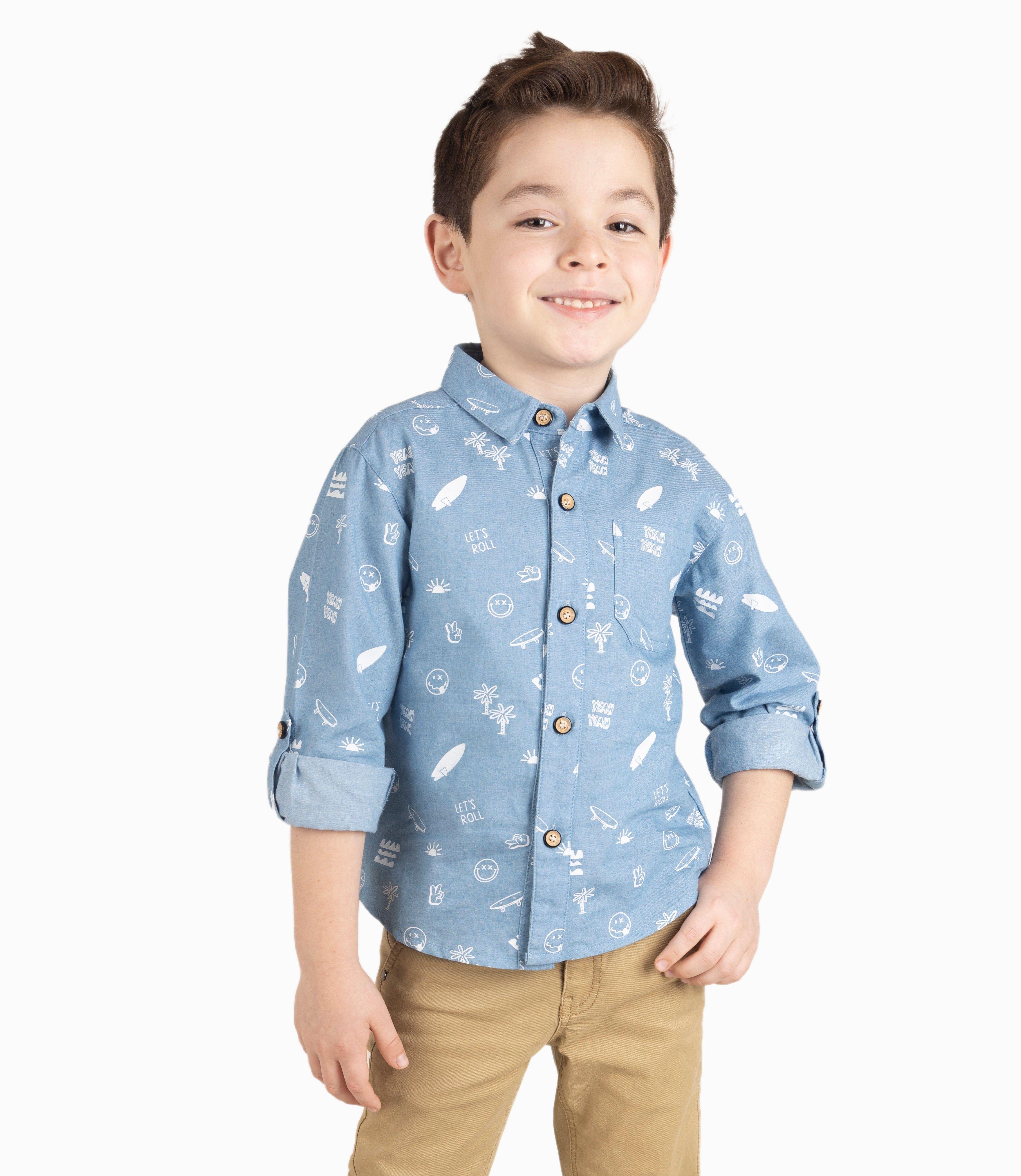 Camisa Niño Con Estampado Denim Azul-4