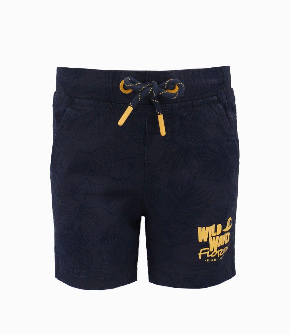 Bermuda Con Estampado Algodón Bebé Niño Azul Piedra Black and Blue-0