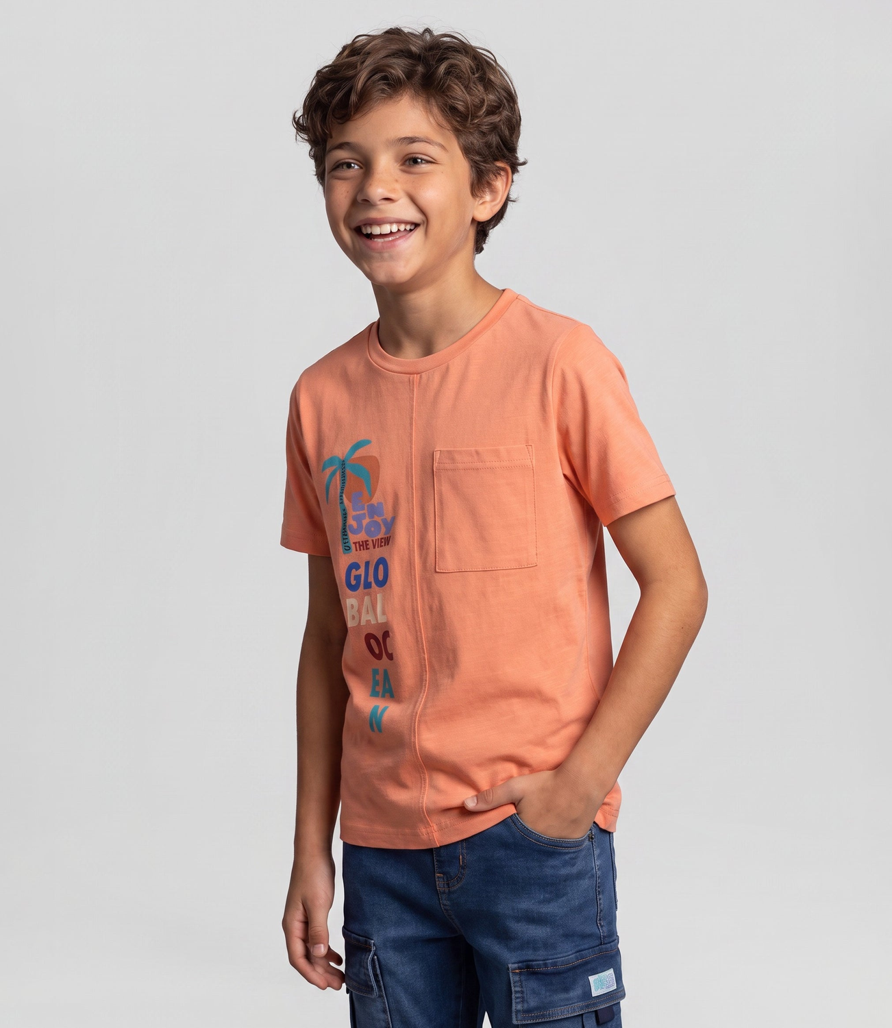 Polera manga corta niño  B11021270167 naranjo Black and blue-0