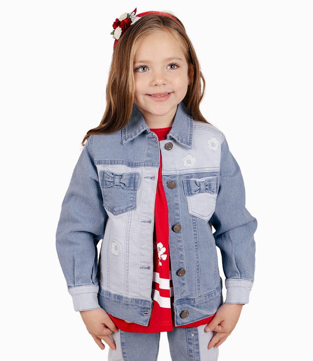Chaqueta Niña Con Flores Bordadas Denim Celeste-4