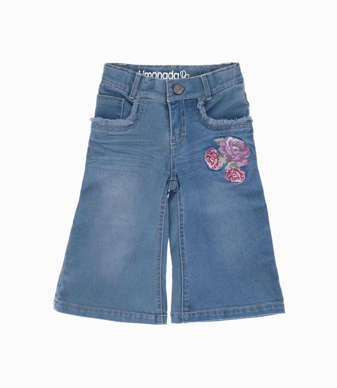 Jeans bebé acampanados con bordado celeste Limonada-0